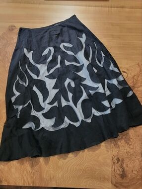 NIC+ZOE Black A-Line Skirt with Sheer Floral Cutouts